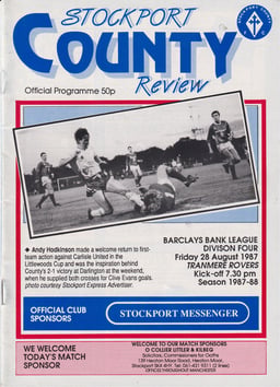 Stockport County v Tranmere Rovers Match Programme 1987-08-28